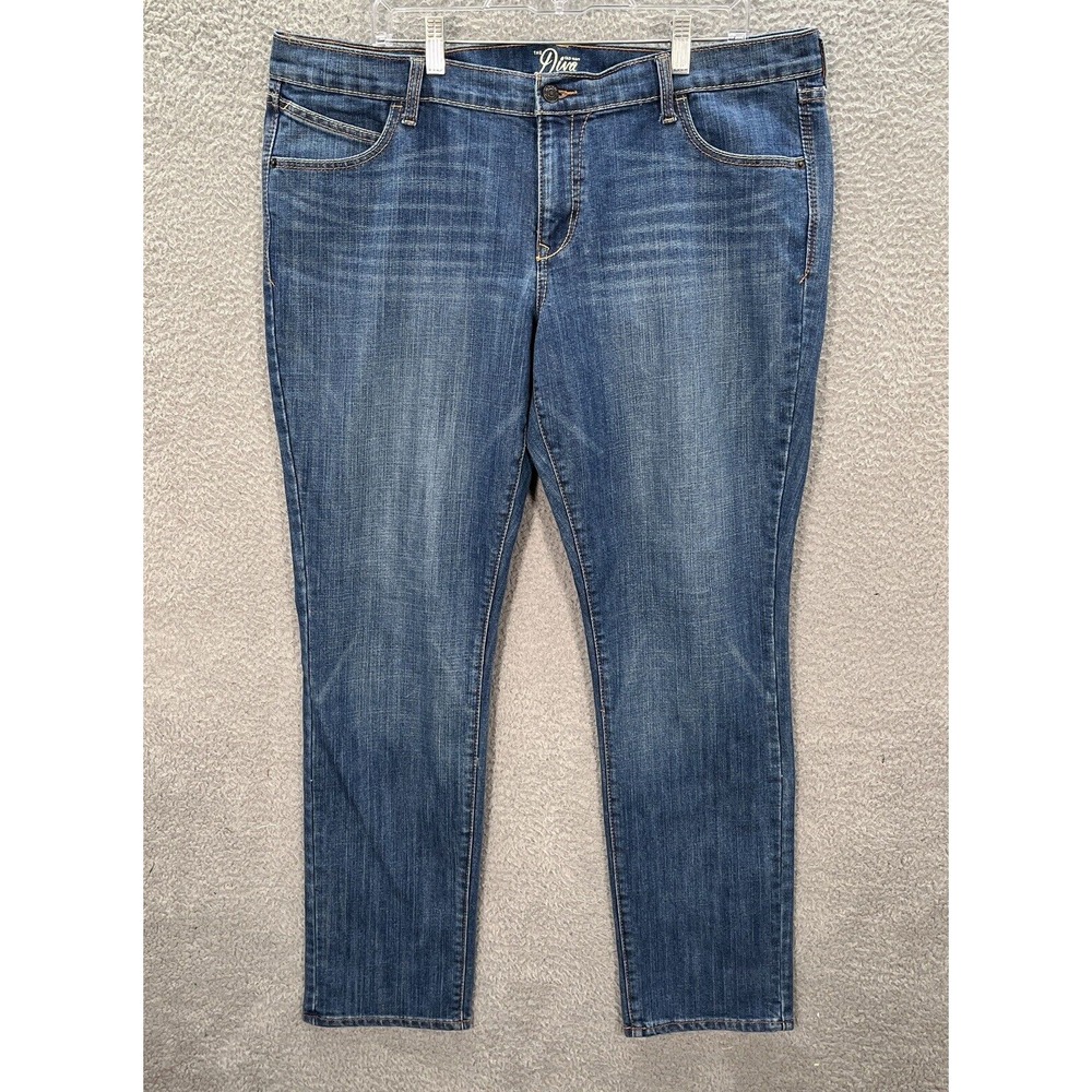 Old Navy Jeans Womens 18 Long Blue The Diva Distressed Denim Whiskered Preppy